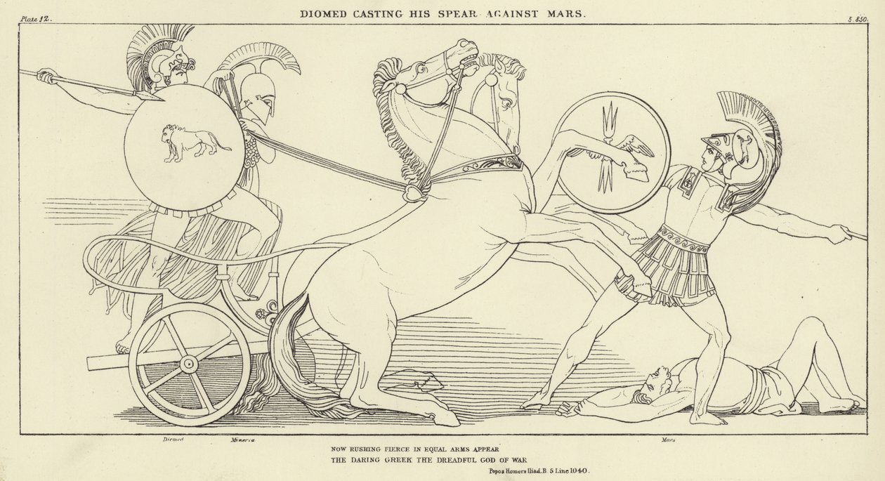 Diomède lançant sa lance contre Mars - John Flaxman