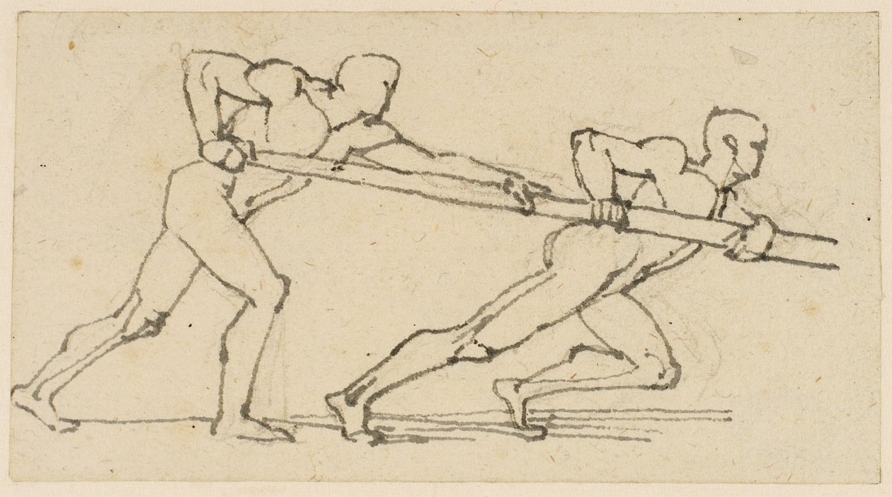 Deux figures masculines poussant un poteau vers la droite - John Flaxman