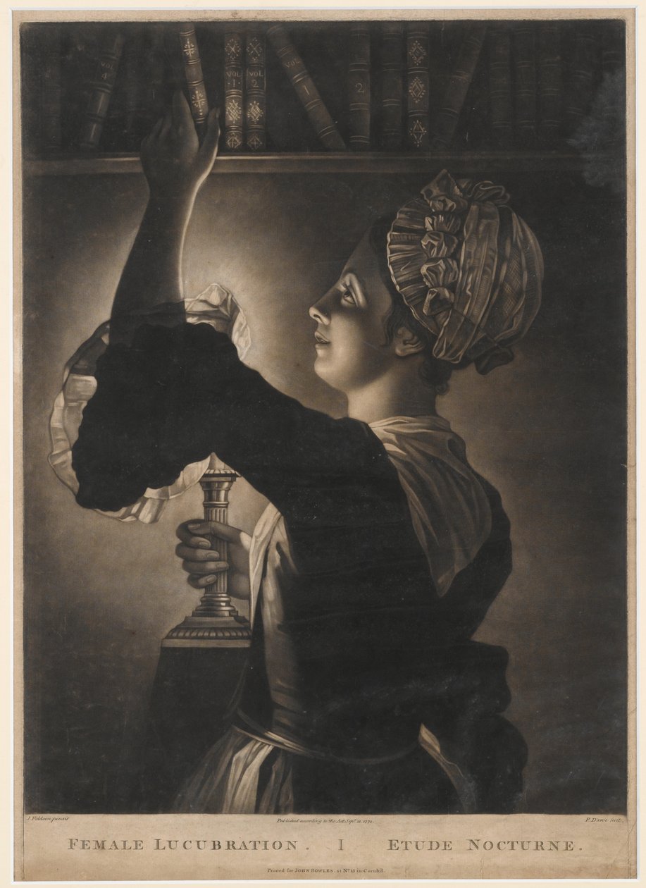 Lucubration féminine, gravure réalisée par Philip Dawe, 1772 - John Foldson