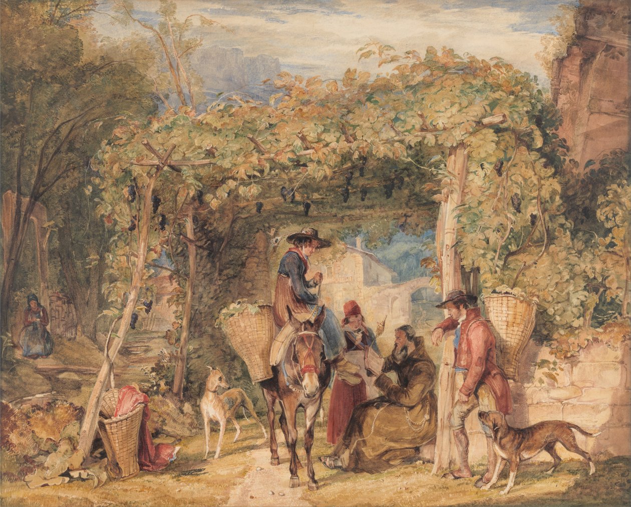 Figures et animaux dans un vignoble - John Frederick Lewis