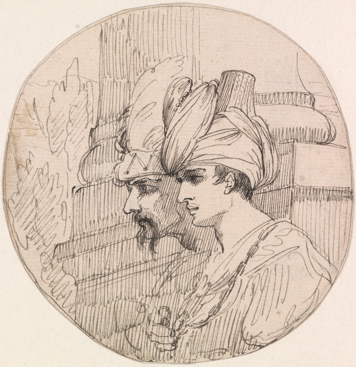 Deux têtes dans un médaillon - John Hamilton Mortimer