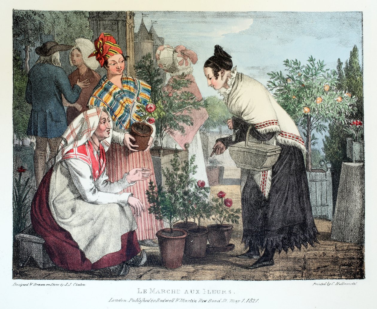 Le Marché aux Fleurs, publié par Rodwell et Martin, 1820 - John James Chalon
