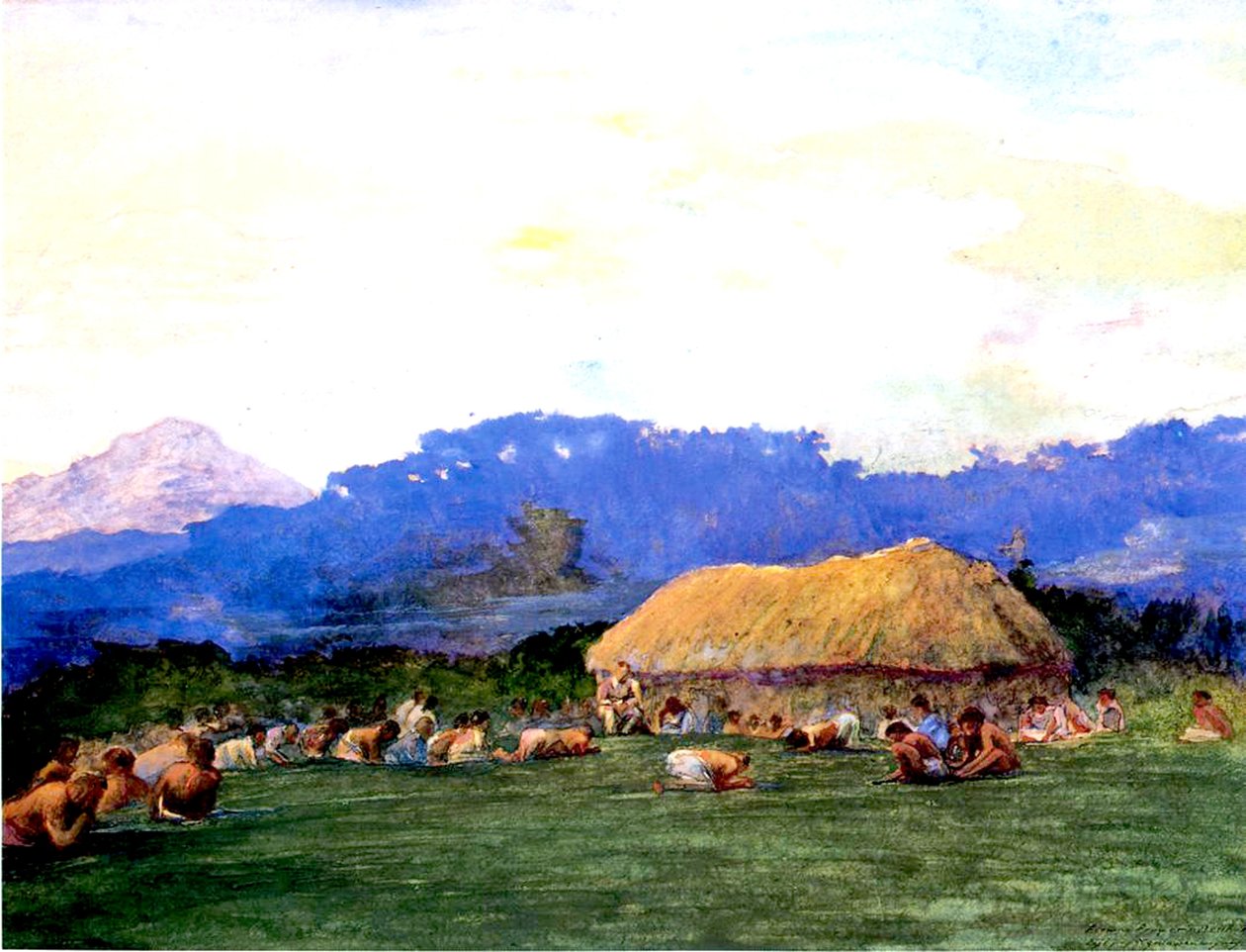 Prière du soir au pays du diable, Fidji, 1891 (aquarelle et gouache sur papier) - John La Farge or Lafarge