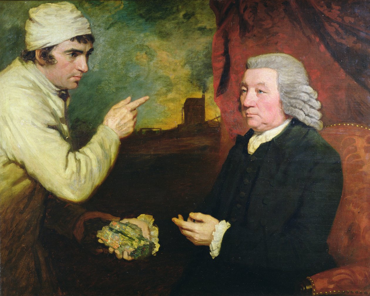 Un gentleman et un mineur avec un spécimen de minerai de cuivre - John Opie
