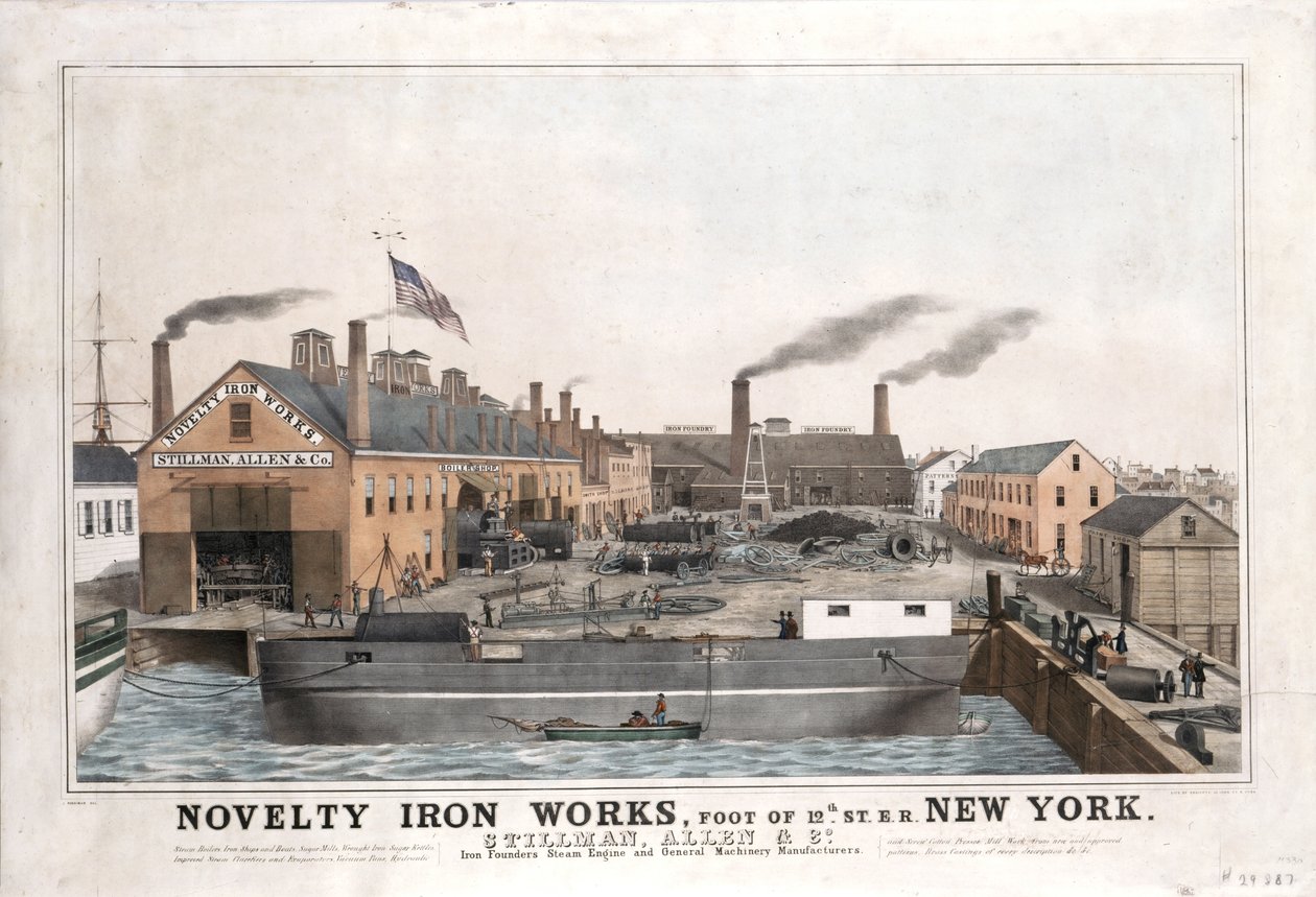 Novelty Iron Works, Stillman, Allen & Co. Fabricants de machines à vapeur et de machines générales, au pied de la 12e rue, East River, New York, vers 1841-1844 - John Ritto Penniman