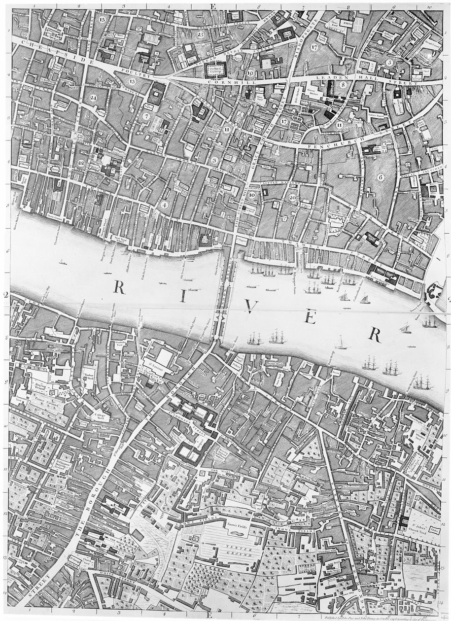 Carte du Vieux Pont de Londres, Londres, 1746 - John Rocque