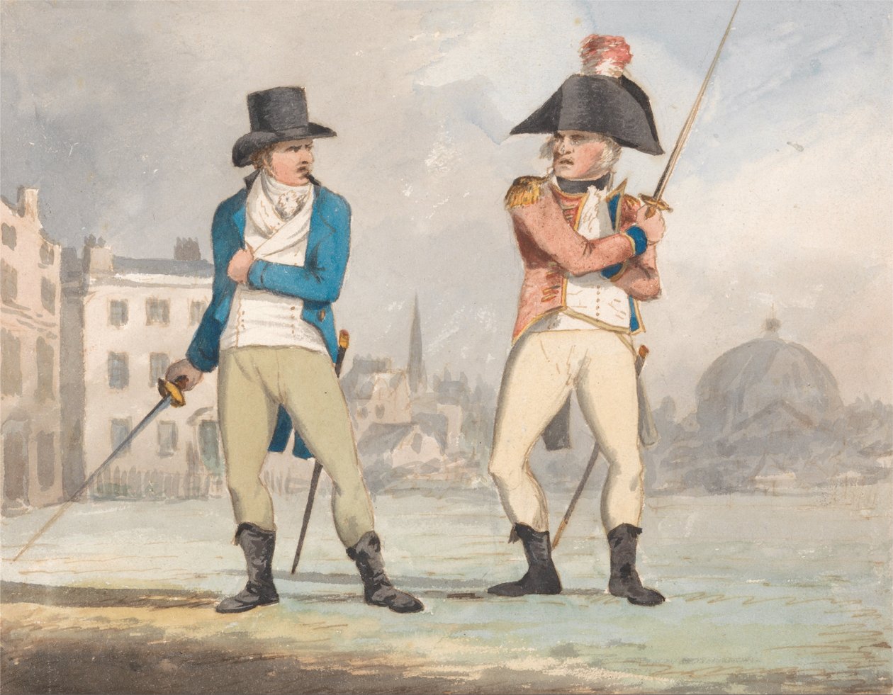 Caricature de deux hommes avec des épées dégainées (un ensemble de trois) - John Sell Cotman