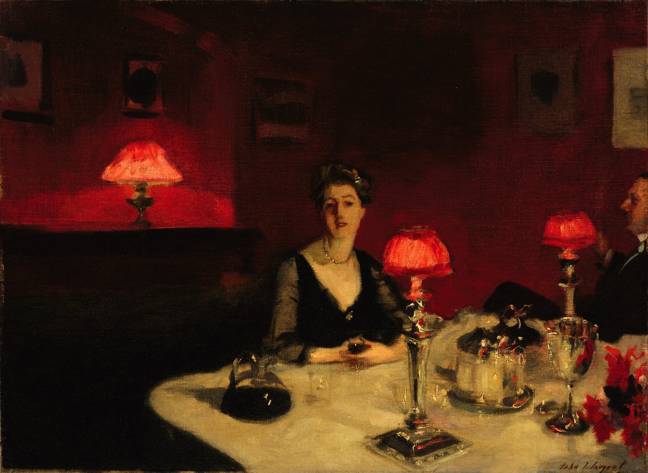 Le verre de porto (Une table de dîner la nuit) - John Singer Sargent