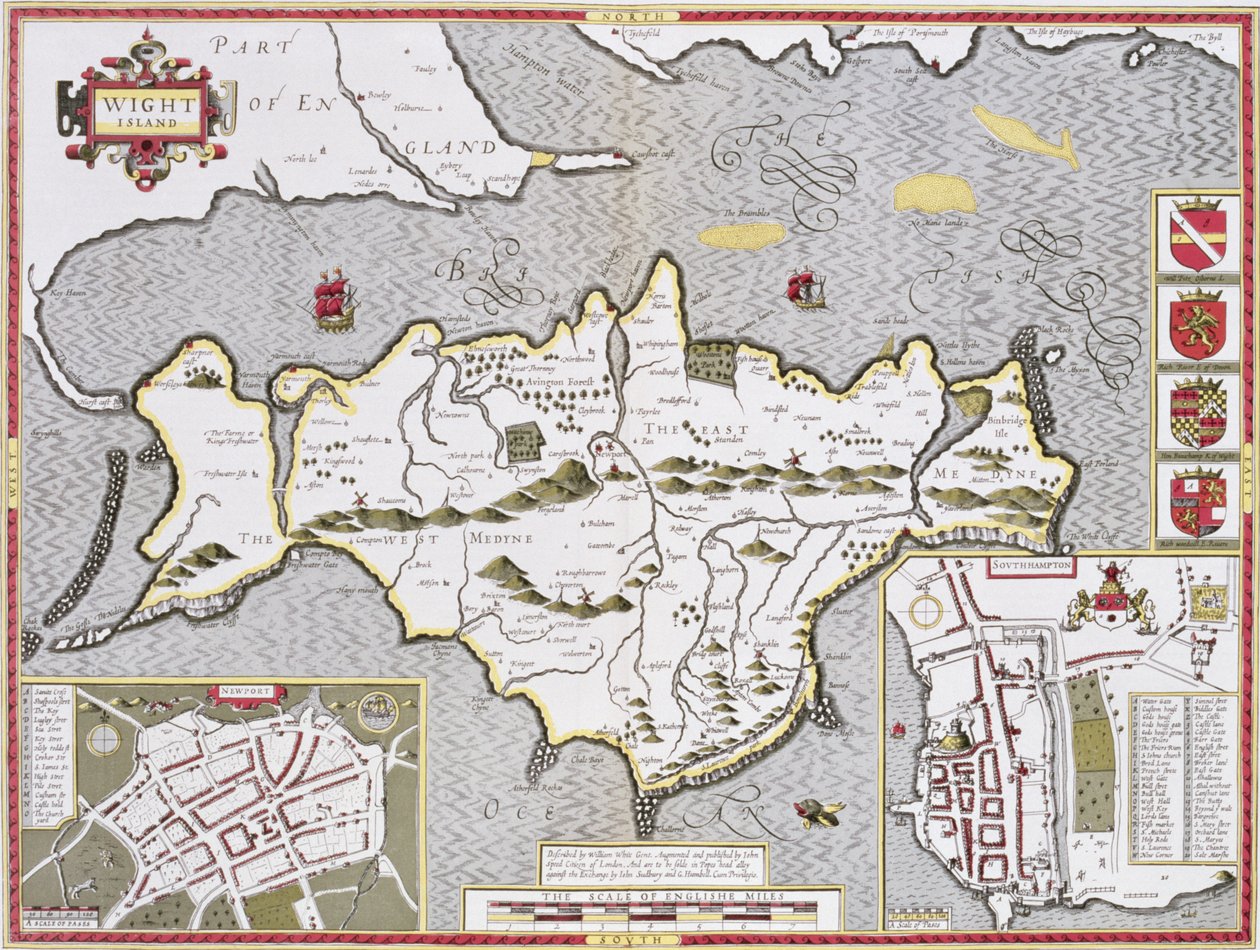 Île de Wight, gravée par Jodocus Hondius (1563-1612) de 