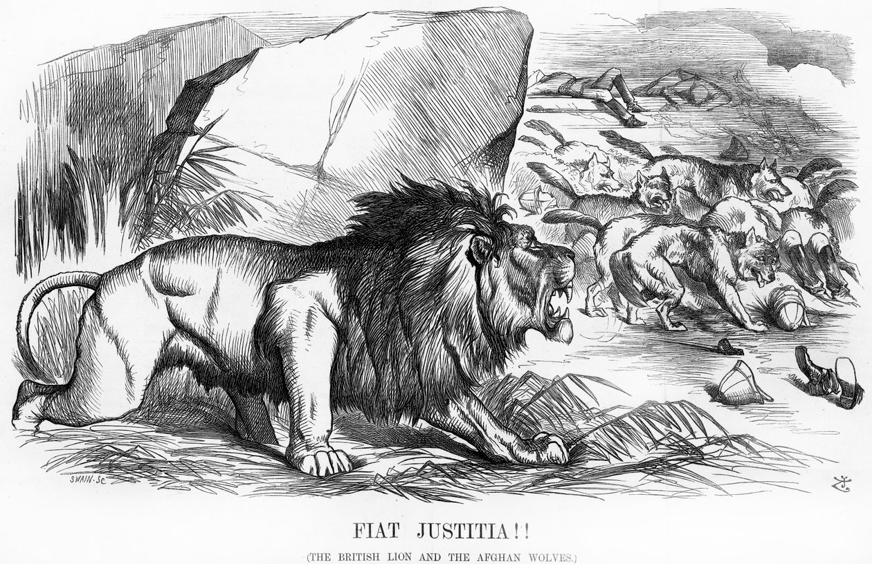 Fiat Justitia! Le lion britannique et les loups afghans, caricature de 
