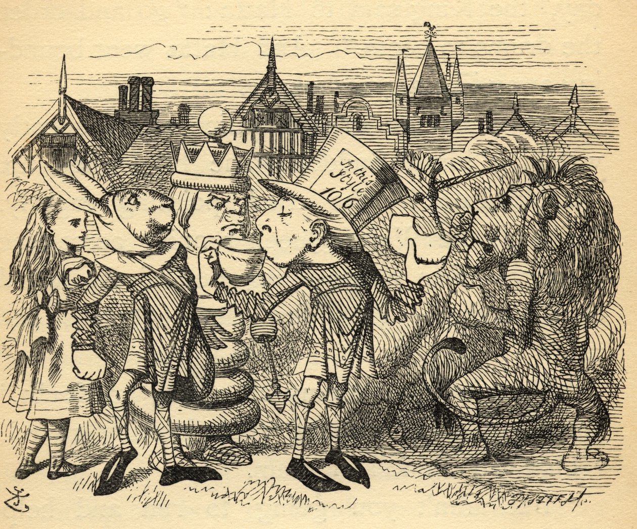 Le Chapelier fou, le Lièvre, le Roi et Alice, illustration de 