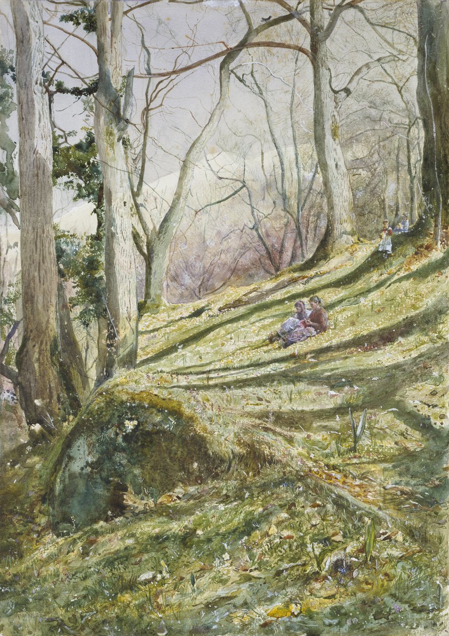 Pente boisée avec quatre figures - John William Inchbold