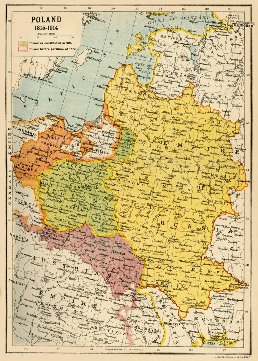 Pologne, 1815-1914, vers 1920 - John Bartholomew and Son