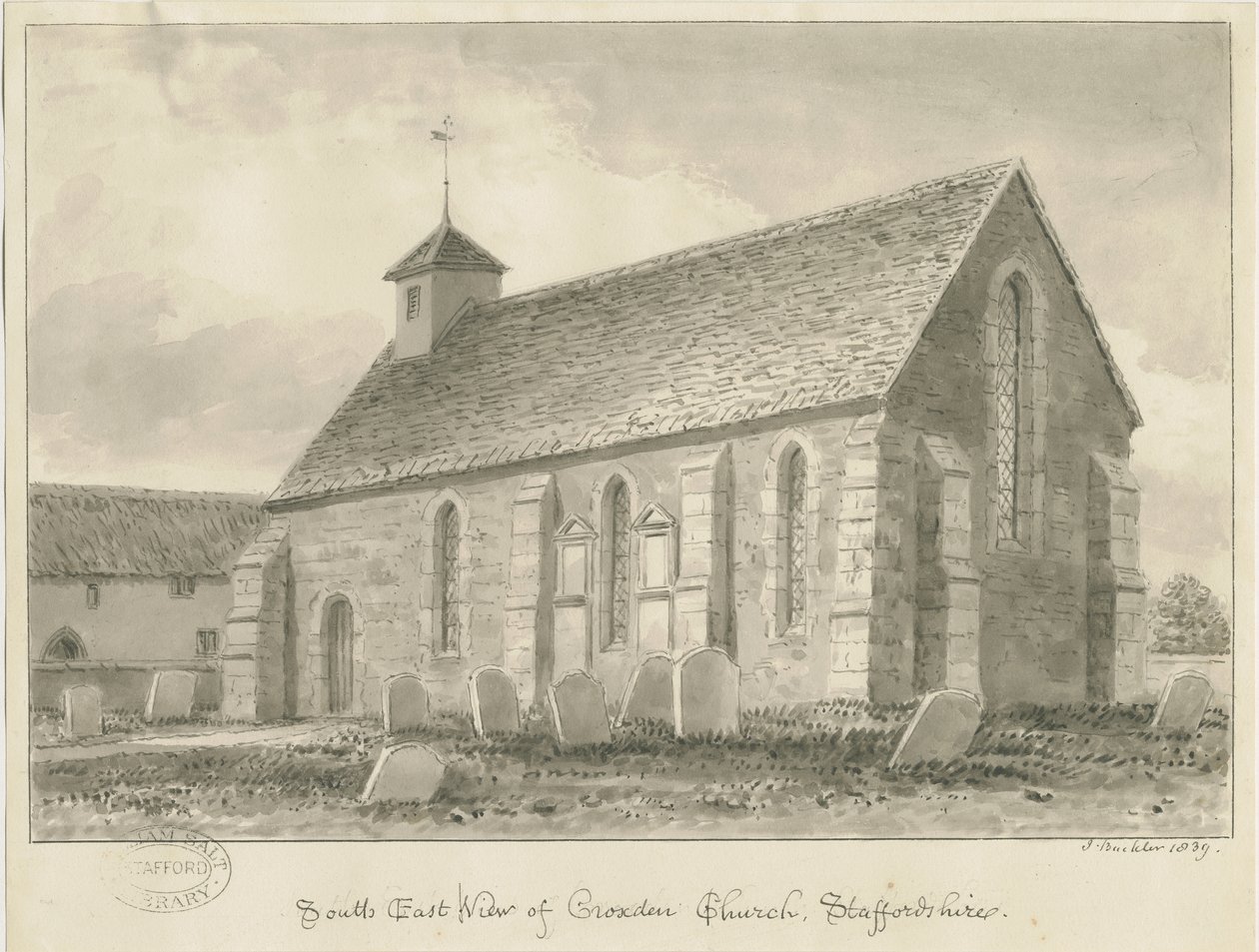 Croxden - Chapelle des invités: dessin sépia - John Buckler