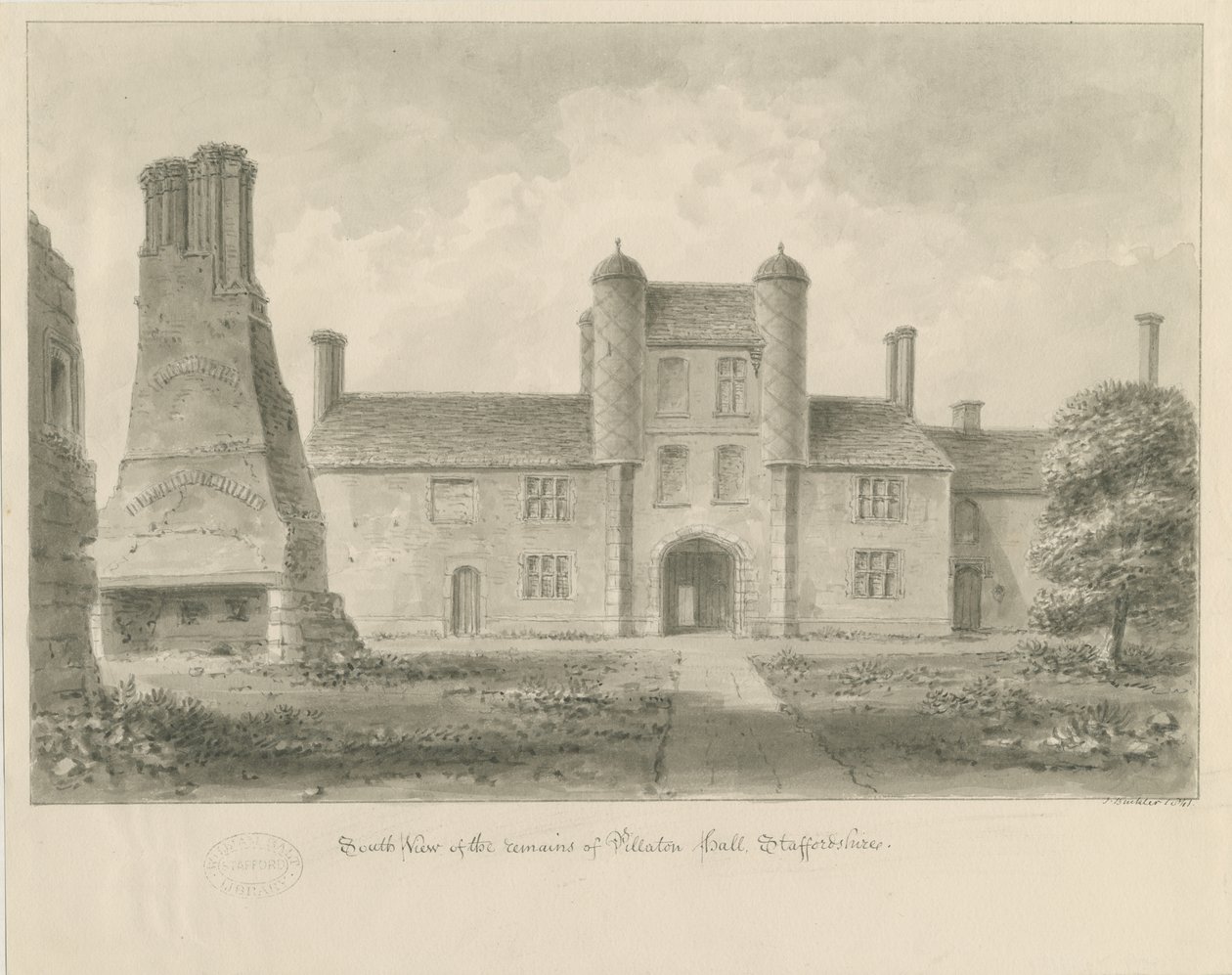 Pillaton Hall: dessin sépia - John Buckler