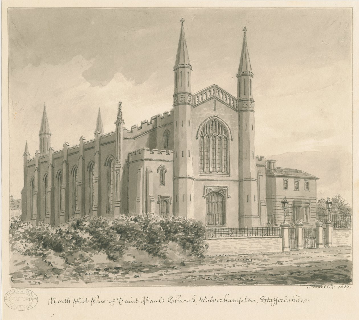 Wolverhampton - Église Saint-Paul : dessin sépia - John Buckler