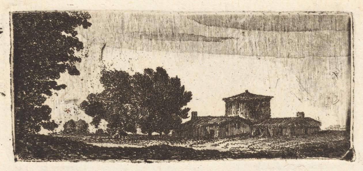 Arbres avec un bâtiment bas - John Clerk, of Eldin