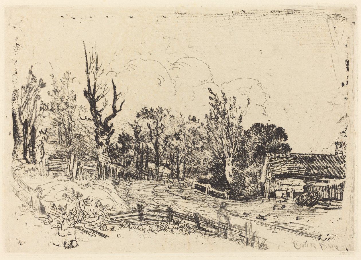 Route avec une ferme à droite - John Crome