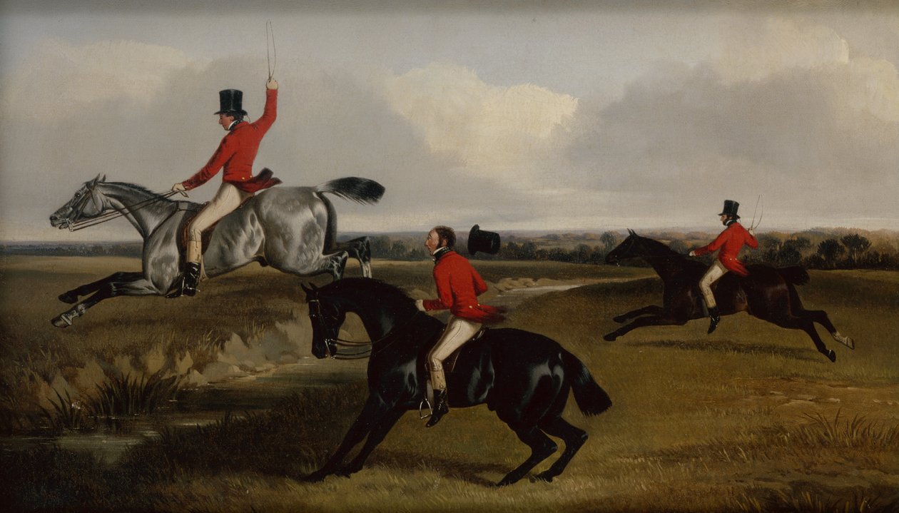 Trois chasseurs traversant un ruisseau - John Dalby