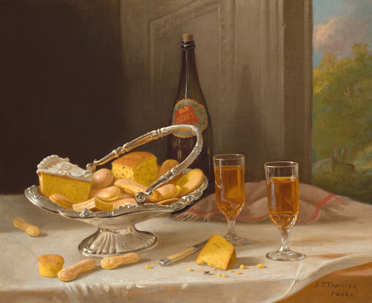 Nature morte avec panier à gâteau en argent - John F. Francis