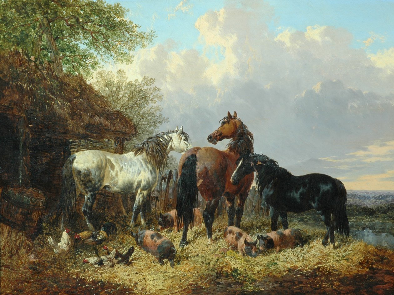 Trois chevaux avec des cochons - John Frederick Herring Junior