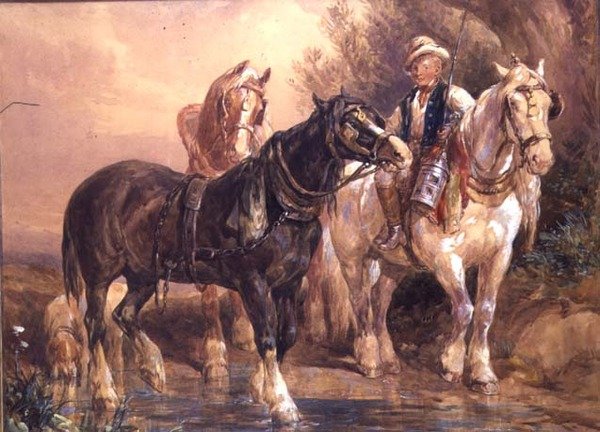 Garçon et chevaux de charrette - John Frederick Tayler
