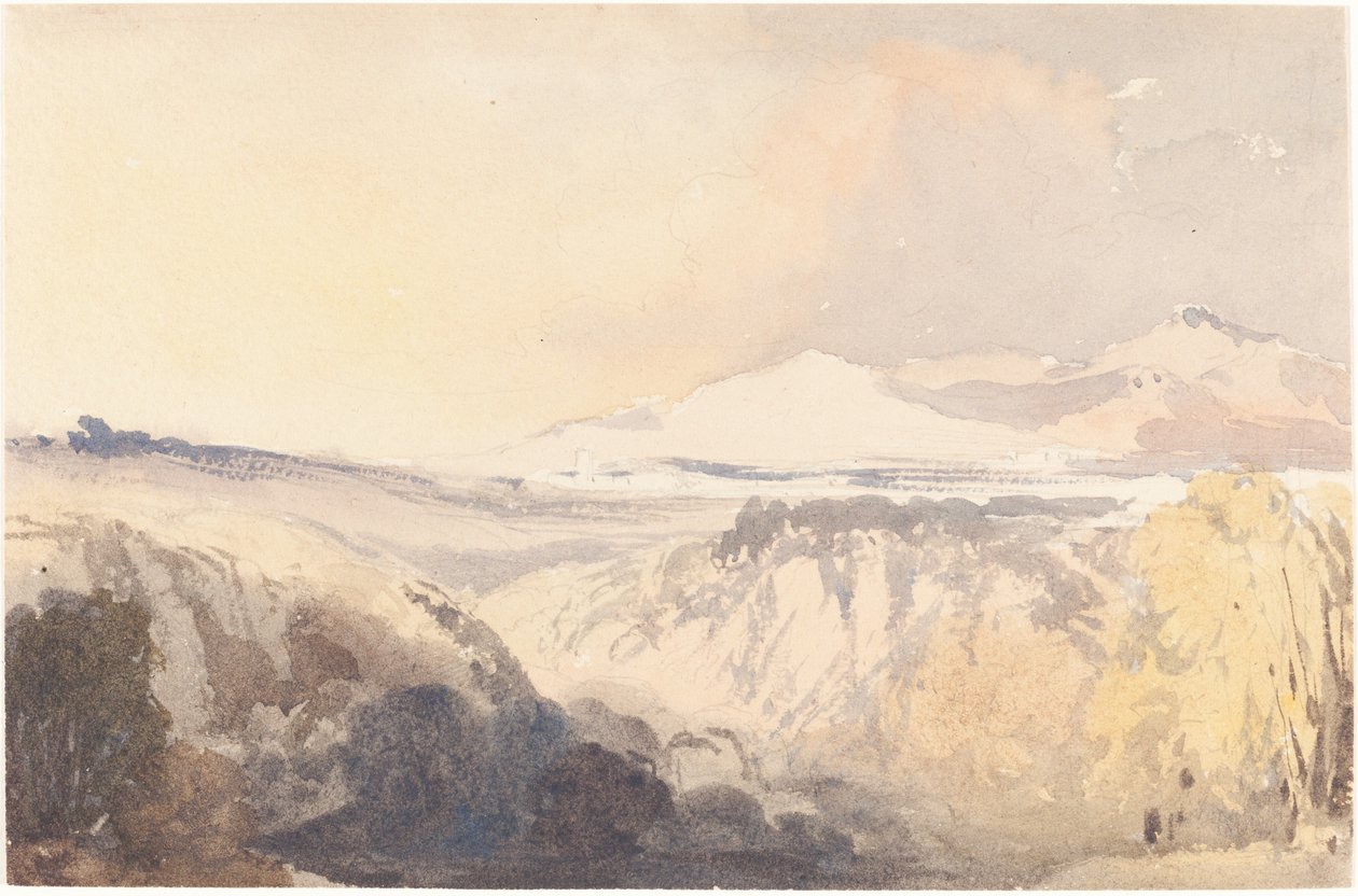 Paysage avec une chaîne de montagnes lointaine - John Gendall