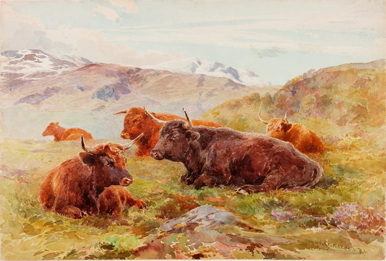 Paysage des Highlands avec du bétail - John Isaac Richardson