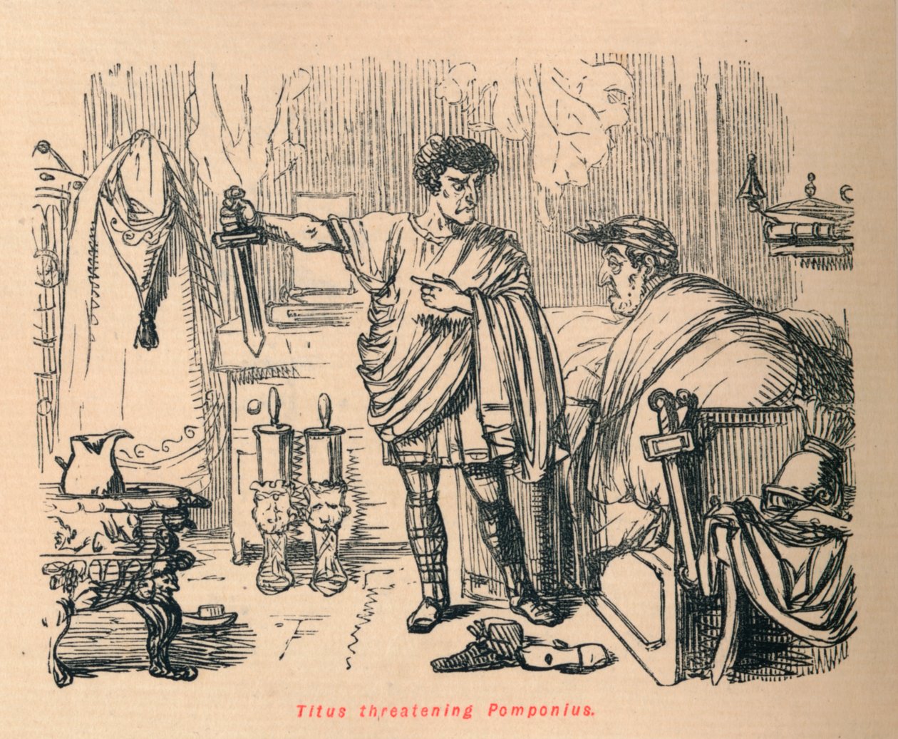 Titus menaçant Pomponius, 1852 - John Leech