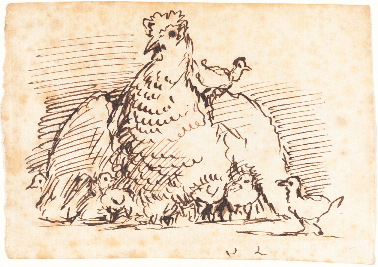 Poules et poussins - John Linnell