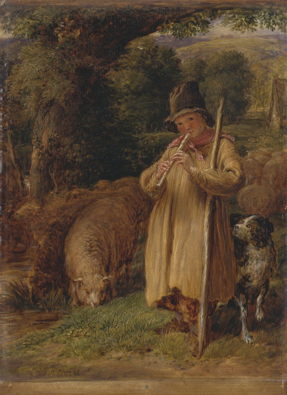 Jeune berger jouant de la flûte - John Linnell