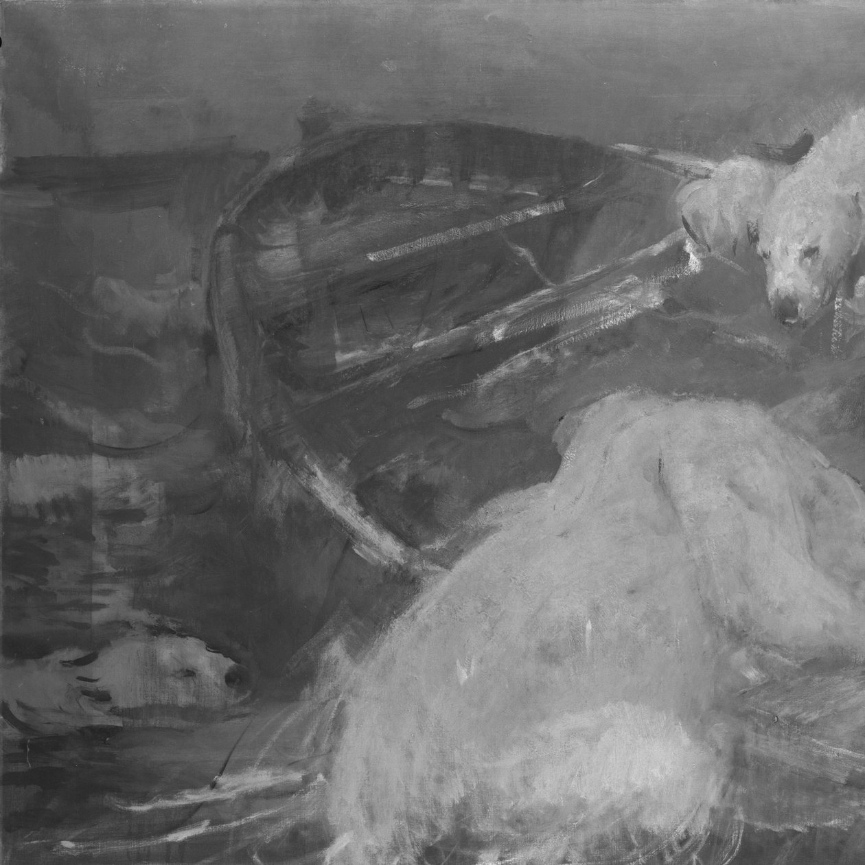 Ours polaires grimpant sur une chaloupe à la dérive - John Macallan Swan