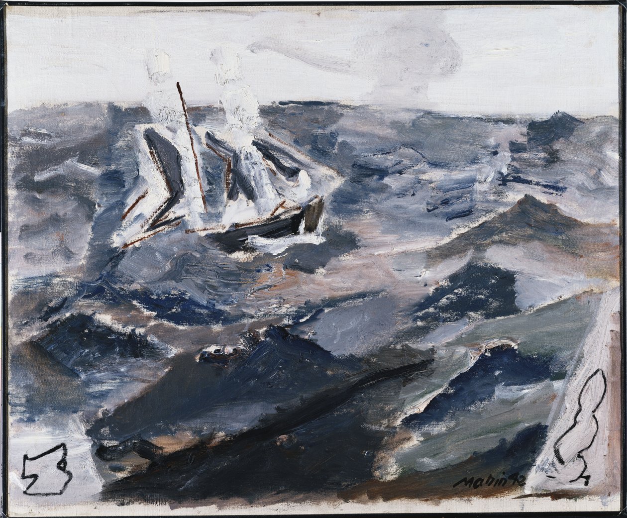 Mer et bateau (huile sur toile) - John Marin