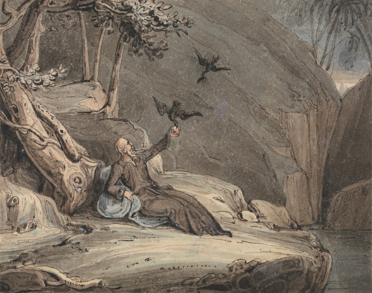 Les corbeaux nourrissant Élie - John Martin