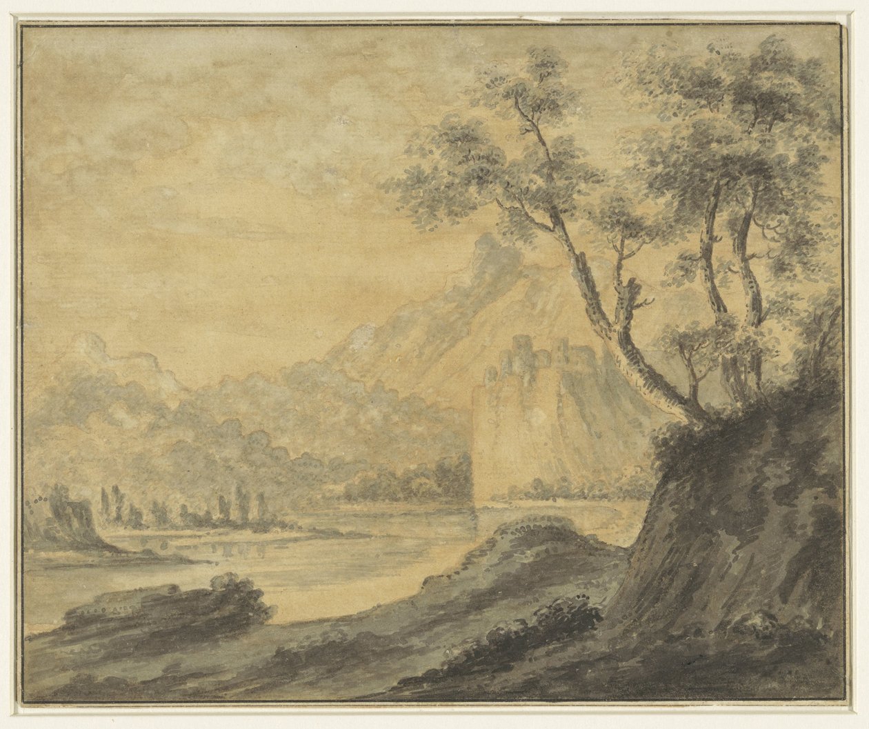 Paysage fluvial avec des rochers - John Robert Cozens (manner of)