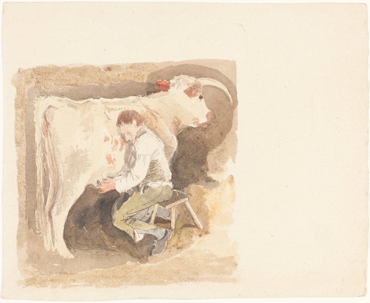 Garçon trayant une vache - John Sell Cotman