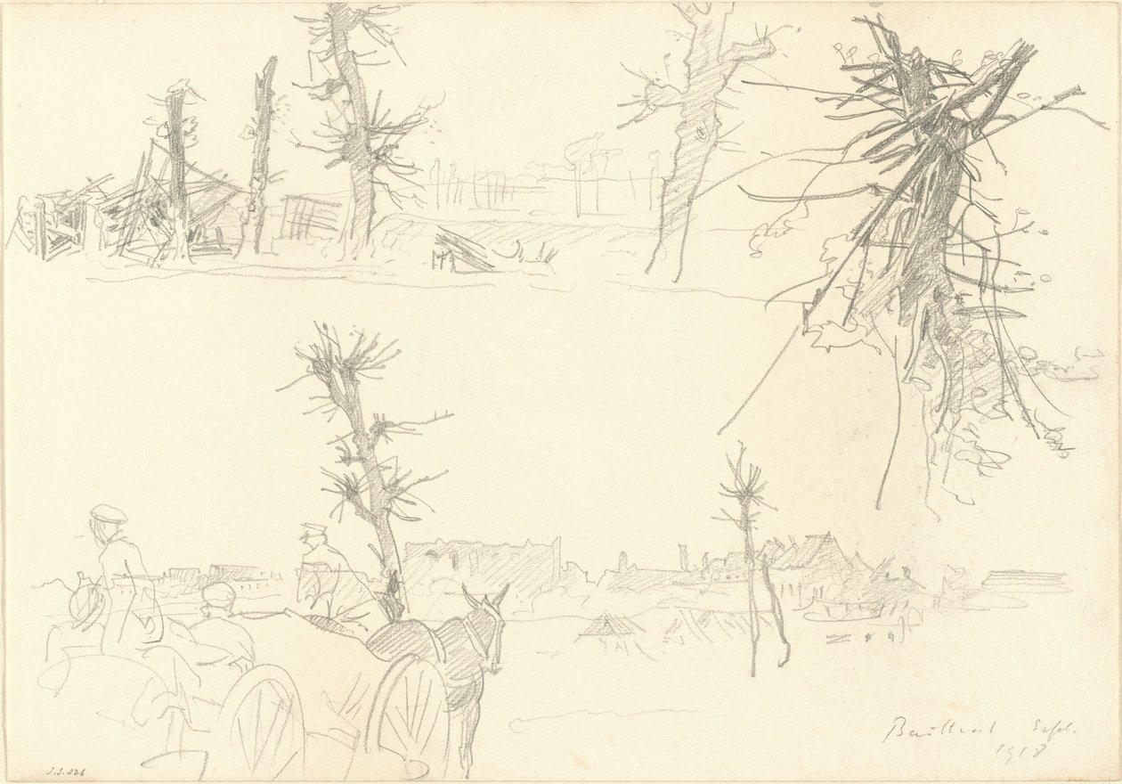 Soldats dans un paysage dévasté (recto) - John Singer Sargent