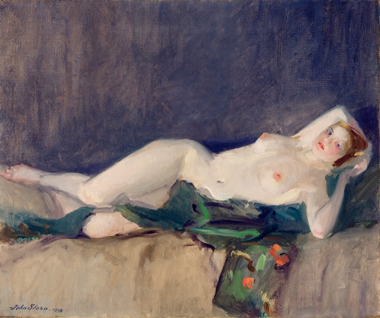 Nu, écharpe verte - John French Sloan