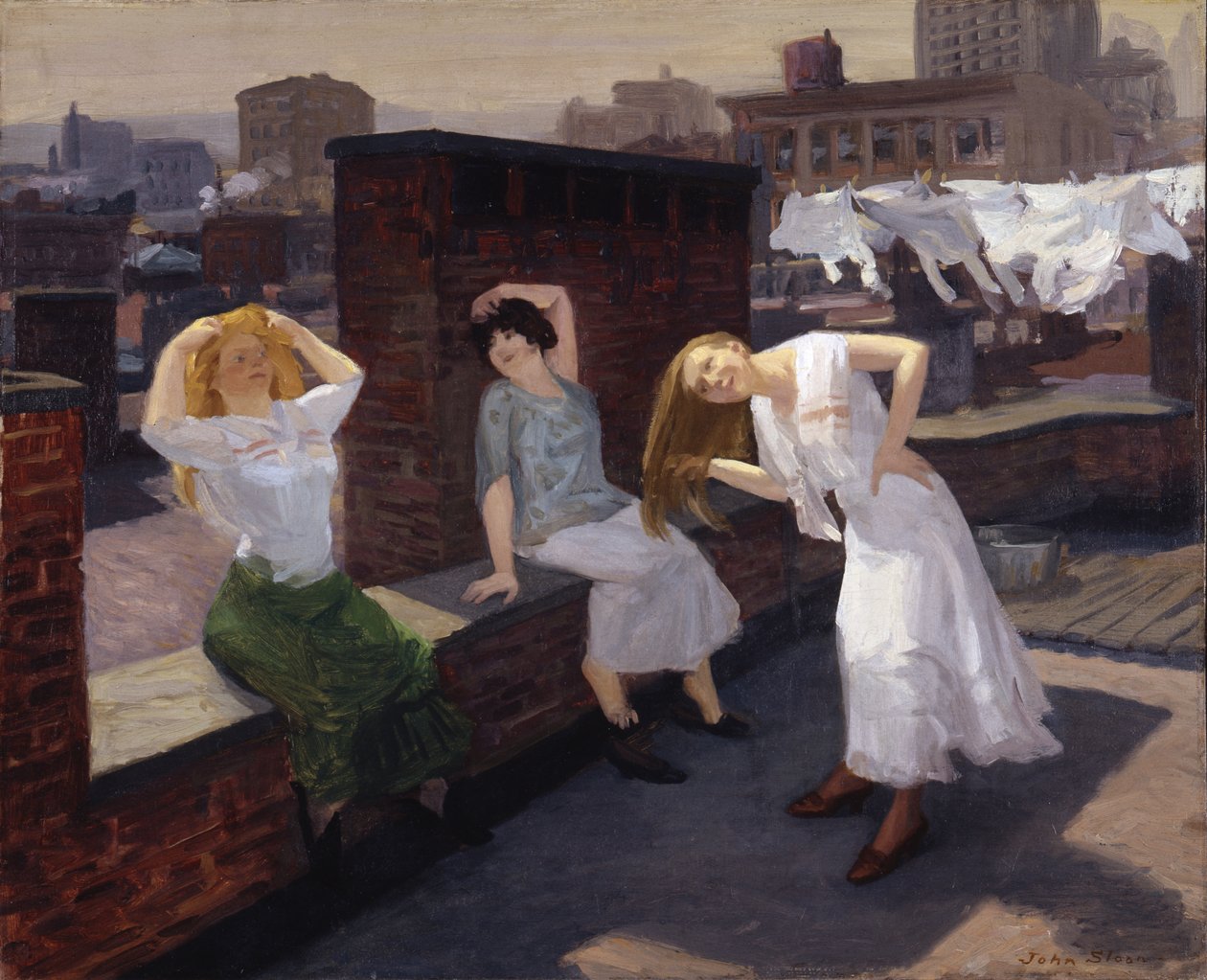 Dimanche, femmes séchant leurs cheveux - John French Sloan