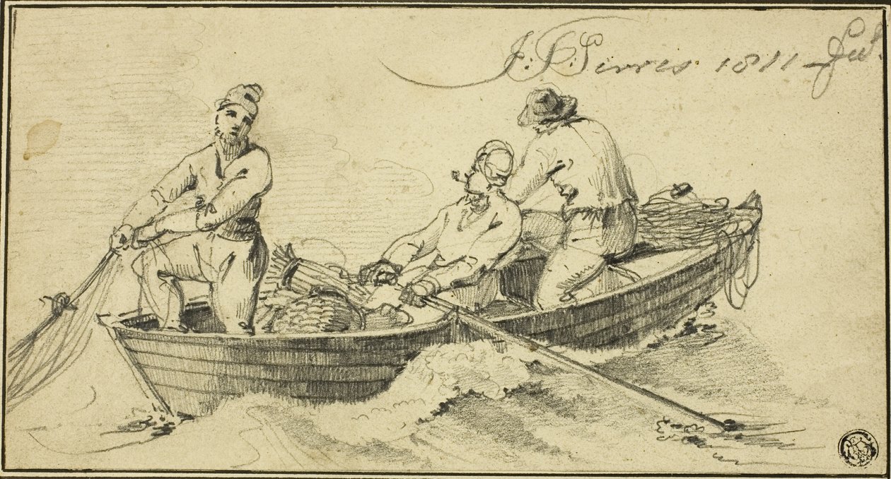 Trois pêcheurs dans un bateau - John Thomas Serres