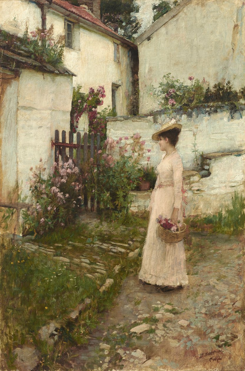 Cueillir des fleurs dans un jardin du Devonshire - John William Waterhouse