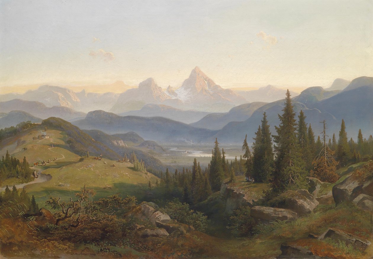 Paysage avec chaîne de montagnes, en arrière-plan le Watzmann - Josef Mayburger
