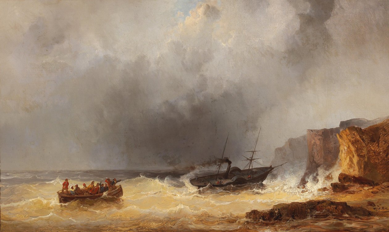 Navire à vapeur en détresse en mer près d