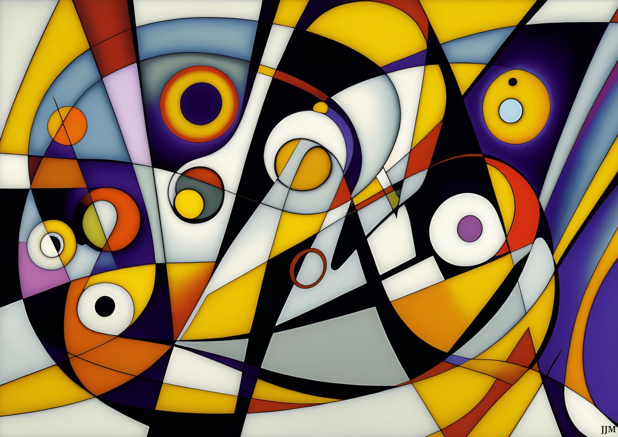 abstrait : sur fond blanc-cercles+balançoires 6 - Josef Johann Michel