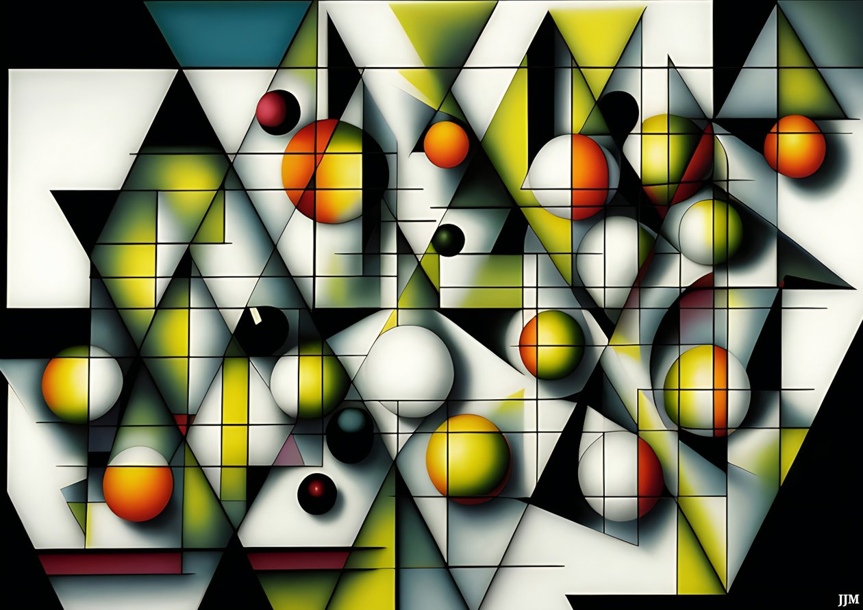 abstrait : sphères+triangles 1 - Josef Johann Michel