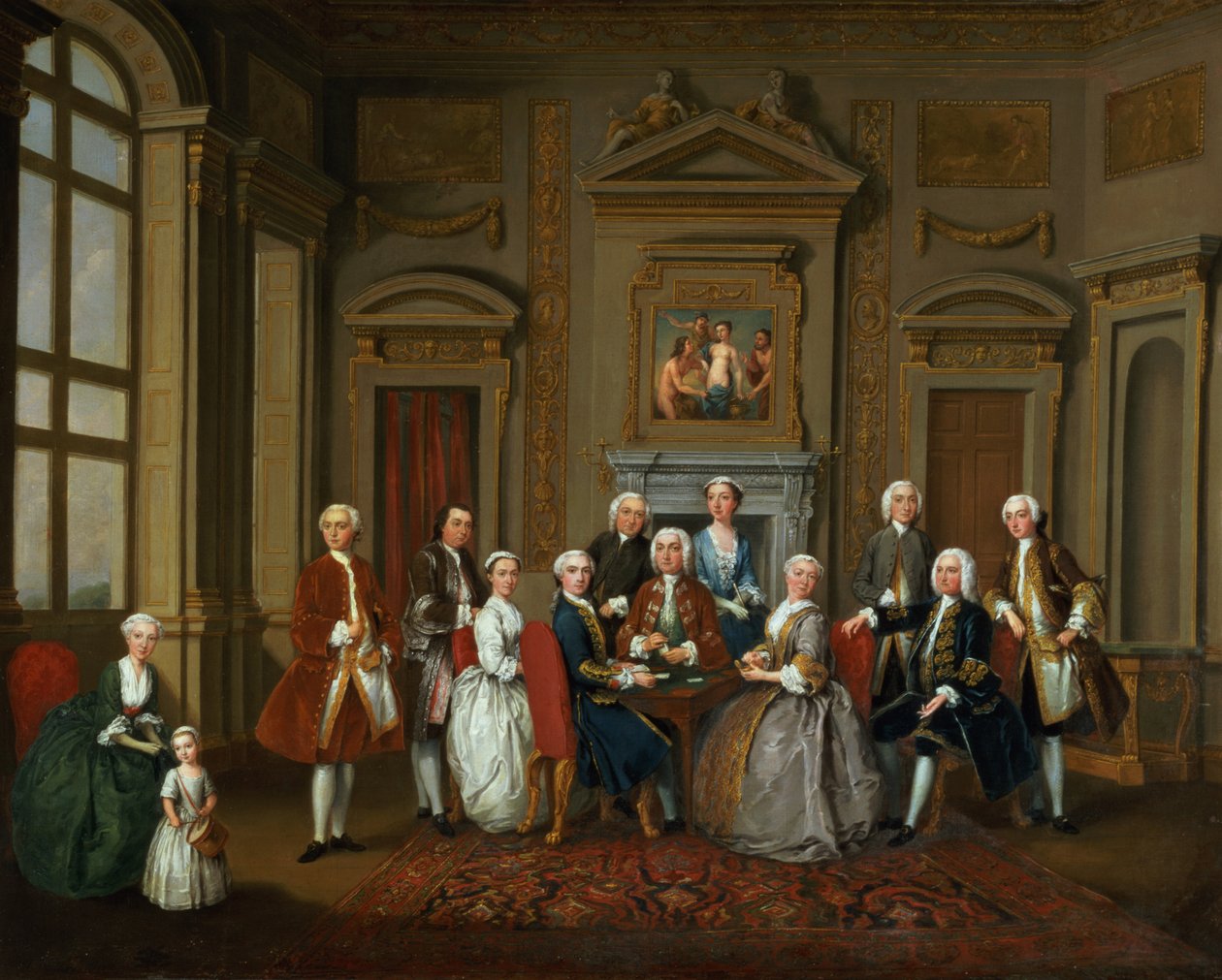 Une famille dans un intérieur palladien (Le groupe Tylney), 1740 - Joseph Francis Nollekens