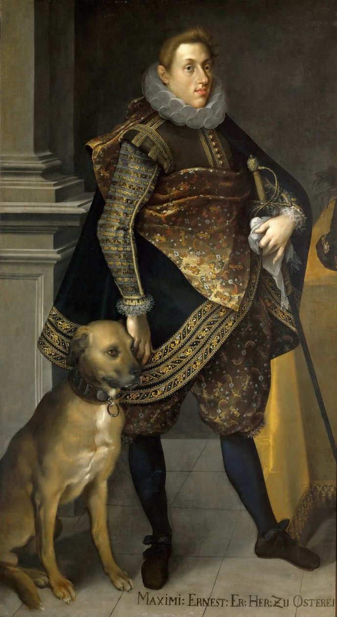 Archiduc Maximilien Ernest (1583-1616) avec chien de chasse - Joseph Heintz the Elder