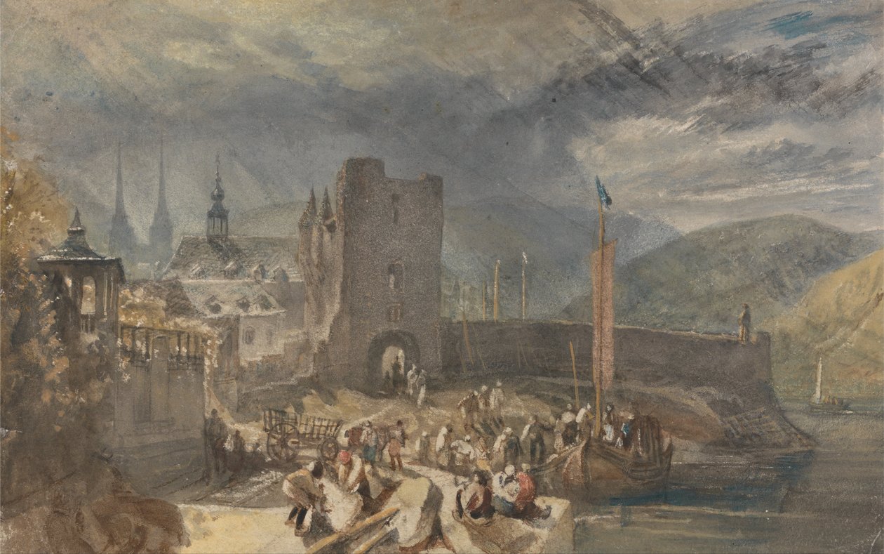 Vue de Boppart, avec des figures sur la rive du fleuve - Joseph Mallord William Turner
