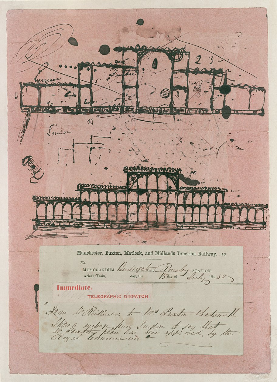 Grande Exposition, 1851 : premier croquis du bâtiment, 1850 - Joseph Paxton