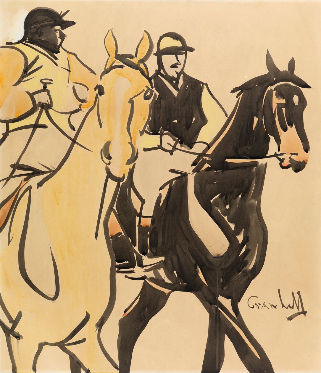 Deux cavaliers (gouache sur carton) - Joseph Crawhall